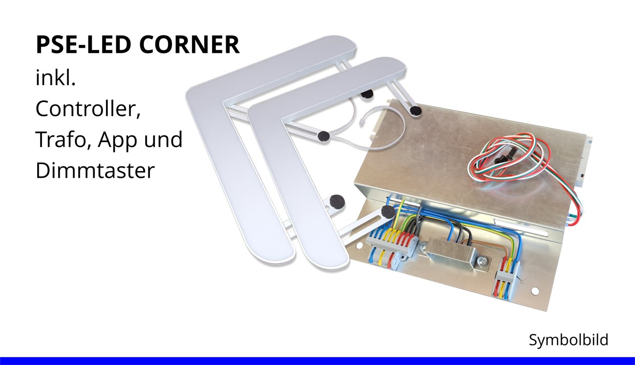 Die anschlussfertige Montagekassette hinter dem Paneel: Controller, Trafo und Dimmtaster sind bereits integriert – deshalb genügt eine einzige Zuleitung.